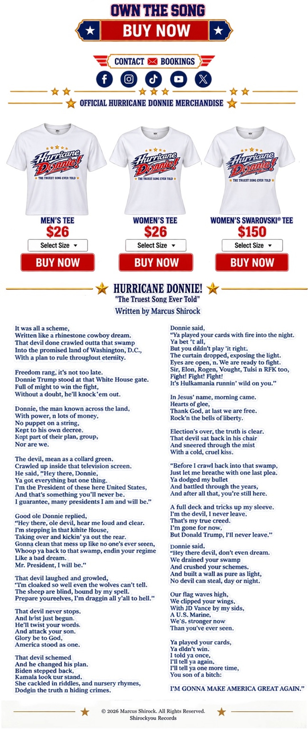 Hurricane Donnie purchase links, merchandise and lyrics